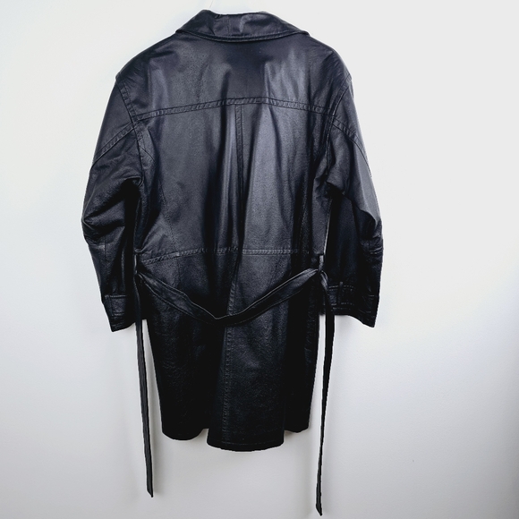 Bagatelle Black Leather Trench Coat with Belt - Picture 2 of 14